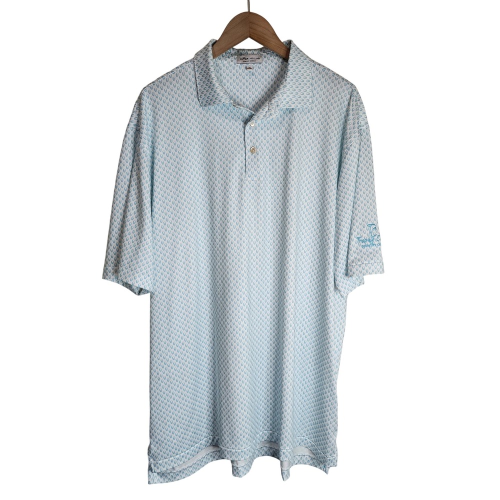 Peter Millar Golf‎ Polo Men's XL Skulls Performance Short Sleeve Blue White